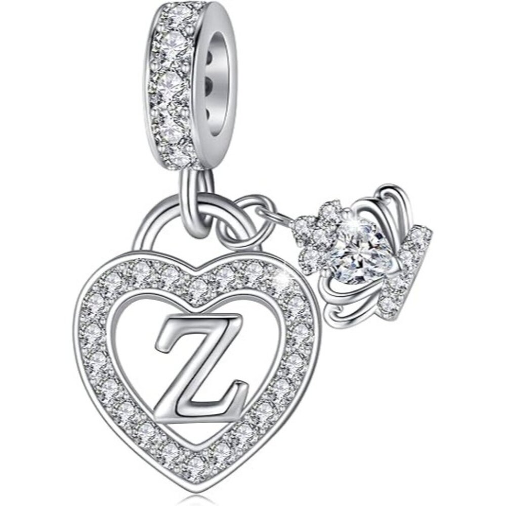 Letter Z Letter Charms Silver Heart Alphabet Initial Dangle Charms